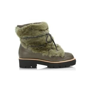 Montelliana 'Jolie' Green Leather Fur Booties Size 9